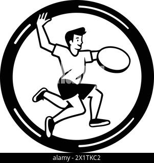 Rugby player running with ball. Vector illustration in retro style Stock Vector