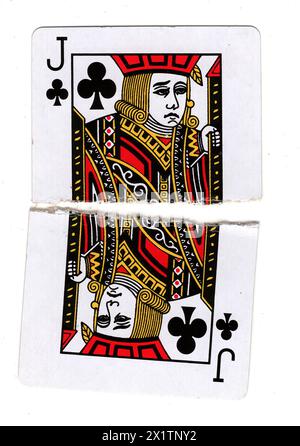 A torn half of a jack of clubs playing card on a white background Stock ...