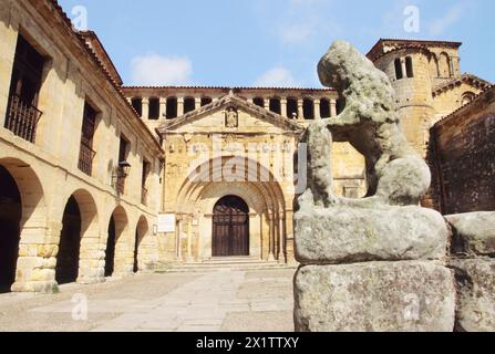 Santillana Del Mar Cantabria Spain. Romanesque medieval 12th century architecture Europe Santa Juliana Collegiate Church. Stock Photo