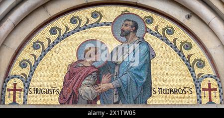 MILAN, ITALY - MARCH 4, 2024: The mosaic of Conversion of St. Augustine on the church Chiesa di San Agostino designed by Ludovico Pogliaghi Stock Photo