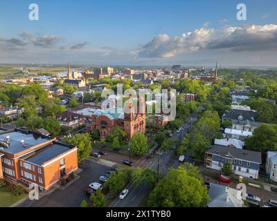 Wilmington, North Carolina, USA historic churches and downtown viewed from above. Stock Photo