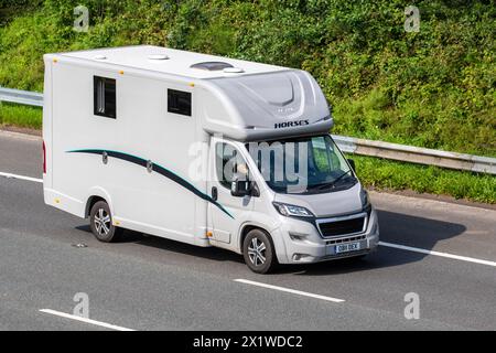 2016 White Peugeot Boxer 435 Professional L4 motorhome travelling on the M6 motorway UK Stock Photo