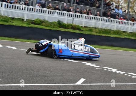 Crossing the finish line, Sam Christie, Tom Christie, LCR Yamaha YZF-R6, First time at Goodwood a Sidecar Shoot-Out, World Championship Sidecar Racing Stock Photo
