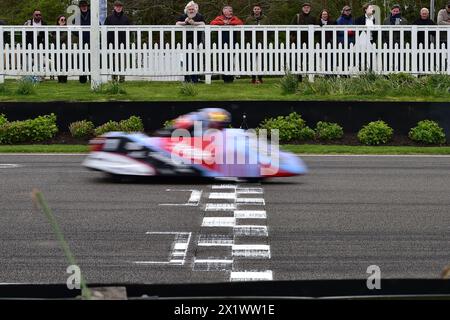 Flashing across the finish line, Ben Birchall, Kevin Rousseau, LCR-Honda CBR600, First time at Goodwood a Sidecar Shoot-Out, World Championship Sideca Stock Photo