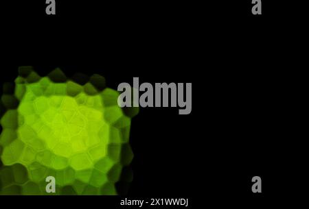 Green Polygonal Shapes on black background. Honeycomb pattern. Stock Photo