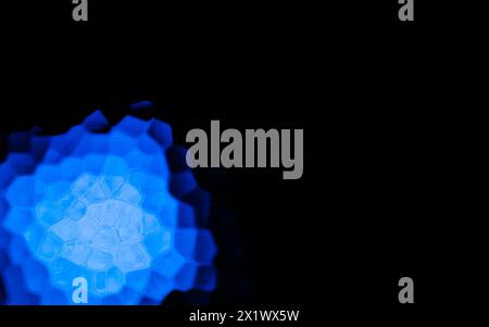 Blue Polygonal Shape on black background. Honeycomb pattern. Stock Photo