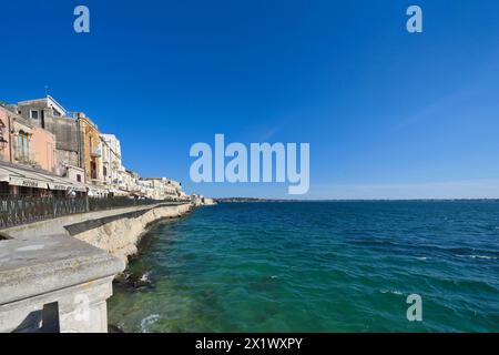 Panorama From the Seafront Alfeo. Island of Ortigia. Syracuse. Sicily Stock Photo