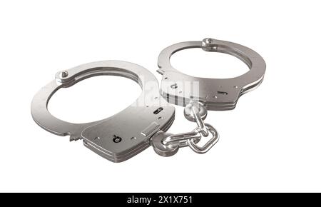 Silver handcuffs isolated on white background Stock Photo