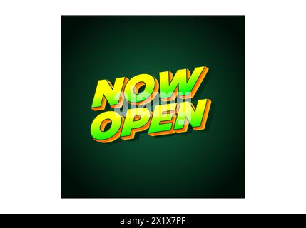 Now open. Text effect design in 3d look with eye catching colors Stock Vector