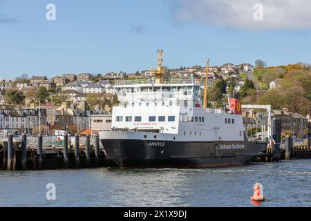 Caledonian MacBrayne MV Argyle berthed at Rothesay pier, Isle of Bute, Firth of Clyde, Scotland, UK Stock Photo