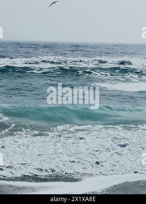 Sea wave surf with white foam. Seascape. Vertical Stock Photo