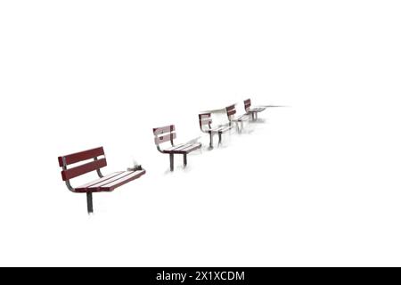 Isolated image featuring a row of benches, perfect for park scenes, urban landscapes, and outdoor designs Stock Photo