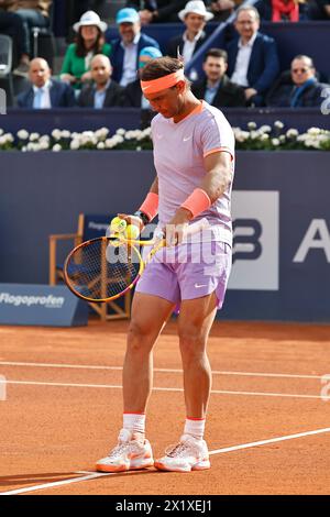 Rafael Nadal (ESP), APRIL17, 2024 - Tennis : Rafael Nadal during singles 2nd round match against Alex De Minaur on the Barcelona Open Banc Sabadell tennis tournament at the Real Club de Tenis de Barcelona in Barcelona, Spain. Credit: Mutsu Kawamori/AFLO/Alamy Live News Stock Photo