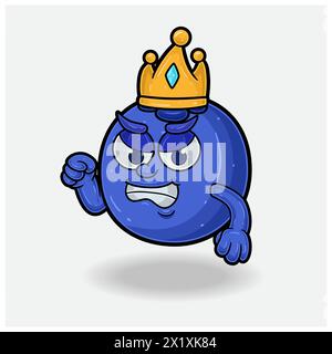 Angry expression with Blueberry Fruit Crown Mascot Character Cartoon. Vector Illustrations Stock Vector