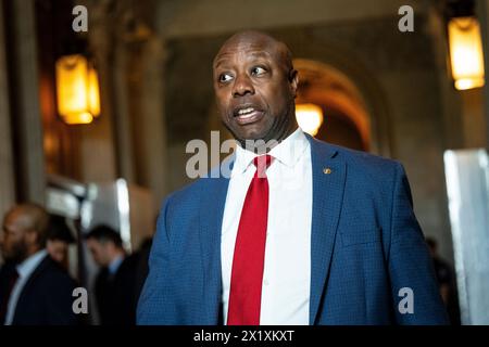 Washington, USA. 18th Apr, 2024. Senator Tim Scott (R-FL) walks through the U.S. Capitol, in Washington, DC, on Thursday, April 18, 2024. (Graeme Sloan/Sipa USA) Credit: Sipa USA/Alamy Live News Stock Photo