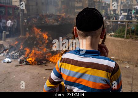 A fire set for burning the leaven during the Biur Chametz. During the ...