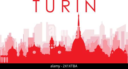 Red panoramic city skyline poster of TURIN (TORINO), ITALY Stock Vector