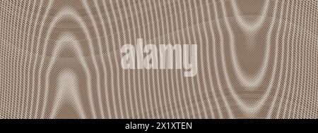 Moire effect or cut wood with surreal psychedelic wave seamless texture. Brown abstract background. Simple pattern with lines Stock Vector