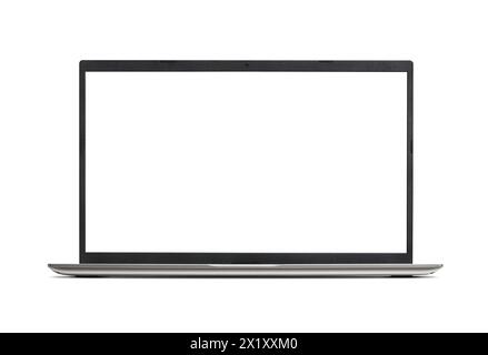 Mock up of modern laptop with white empty screen on white background stock photo Stock Photo