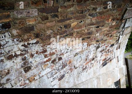 old diagonal brickwork on askew railway bridge over bridge over towpath and section of the lagan canal between broadwater and moira county down northe Stock Photo