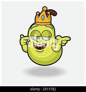 Smug expression with Pear Fruit Crown Mascot Character Cartoon. Vector Illustrations Stock Vector