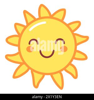 Cute funny sun. Sunshine emoji, cute smiling face. Vector illustration isolated on white background Stock Vector