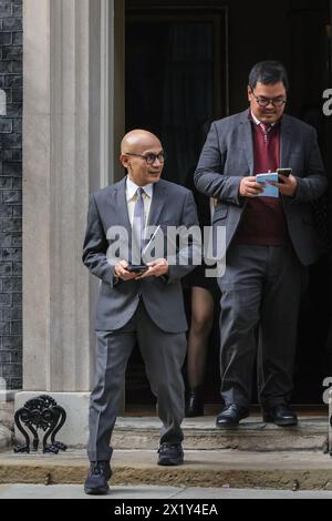London, UK. 18th Apr, 2024. Dr. Desra Percaya Ambassador of the Republic of Indonesia to the United Kingdom exits 10 Downing Street after a visit. Credit: Imageplotter/Alamy Live News Stock Photo