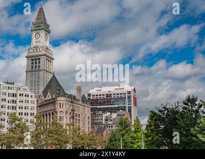 Custom House Tower on a Beautiful Autumn Afternoon, Boston Massachusetts USA Stock Photo