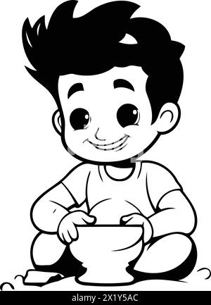 Cute Cartoon Boy Playing Pottery At Home. Vector Illustration Stock 