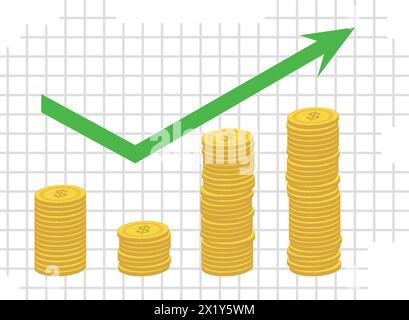 vector statistics trend up coins arrow Stock Vector