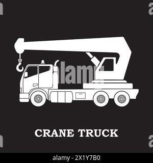 Crane truck vector icon illustration logo design,construction vehicle ...