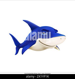 Cute Detailed Blue Whale, Shark - vector  illustration Stock Vector