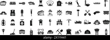 Coal mining icons set simple vector. Mine factory. Rock energy fossil Stock Vector