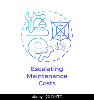 Escalating maintenance costs blue gradient concept icon Stock Vector