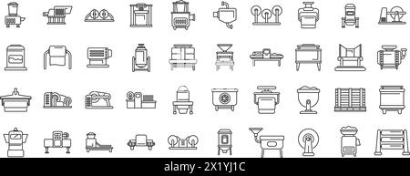 Equipment for paper production icons set outline vector. Factory roll. Wood process Stock Vector