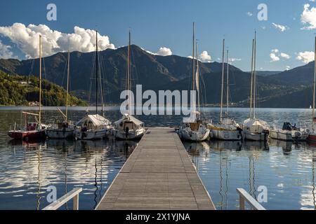 Sailing boats on Lake Caldonazzo in Valsugana near San Cristoforo, Trentino, Italy, Europe Stock Photo