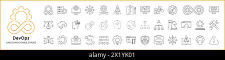 DevOps Icon Set. DevOps Icons. DevOps Line Icons. Vector Illustration. Editable Stroke. Stock Vector