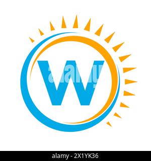 Solar Logo On Letter W Concept With Sun Icon. Solar System Symbol Stock Vector