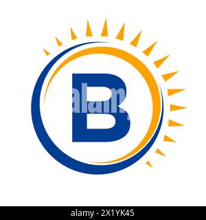 Solar Logo On Letter B Concept With Sun Icon. Solar System Symbol Stock Vector