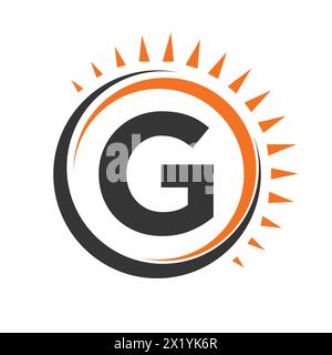 Solar Logo On Letter G Concept With Sun Icon. Solar System Symbol Stock Vector