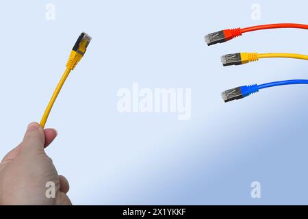 close-up of colored Cable for connecting inverter control panel, VE-Interface MK3-USB and VE.Bus connections with several VE.Bus devices and GX device Stock Photo