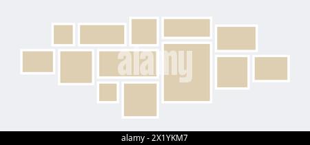 Moodboard or photo collage template. Beige mosaic art grid arrangement. Picture frame horizontal composition. Wall gallery layout design concept for presentation, poster, mockup, banner, flyer. Vector Stock Vector