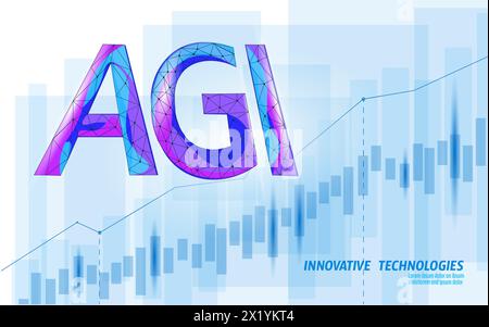 Artificial general intelligence wire letter symbols. Data binary code flow. Minimalist style AGI icon. Machine learning concept technology AI brain Stock Vector
