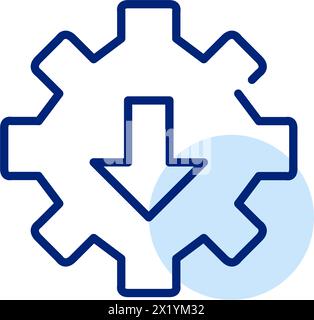 Cogwheel and download arrow. Transmission or extraction of technical data or resources. Pixel perfect vector icon Stock Vector