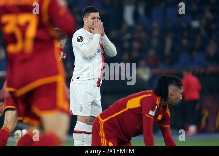 Rome, Italy 18.04.2024: Christian Pulisic of Milan disappointment  during the UEFA Europa League 2023-2024, quarter final , football match between AS Stock Photo