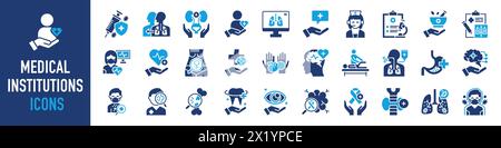 Medical institutions icon set. Health care service symbol collection. Vector icons illustration. Stock Vector