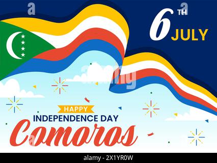 Happy Comoros Independence Day Vector Illustration on 6 July with Comorian Waving Flag in National Holiday Flat Cartoon Background Design Stock Vector