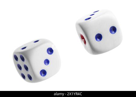 Two dice in air on white background Stock Photo