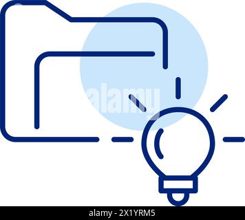 Digital Knowledge Repository Icon. A file folder and glowing lightbulb. Accumulation of creative ideas in digital files Stock Vector
