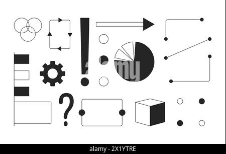 Analysis geometric abstract black and white 2D line cartoon objects set Stock Vector